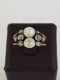 Bague or rose diamants TA Perles Vers 1890