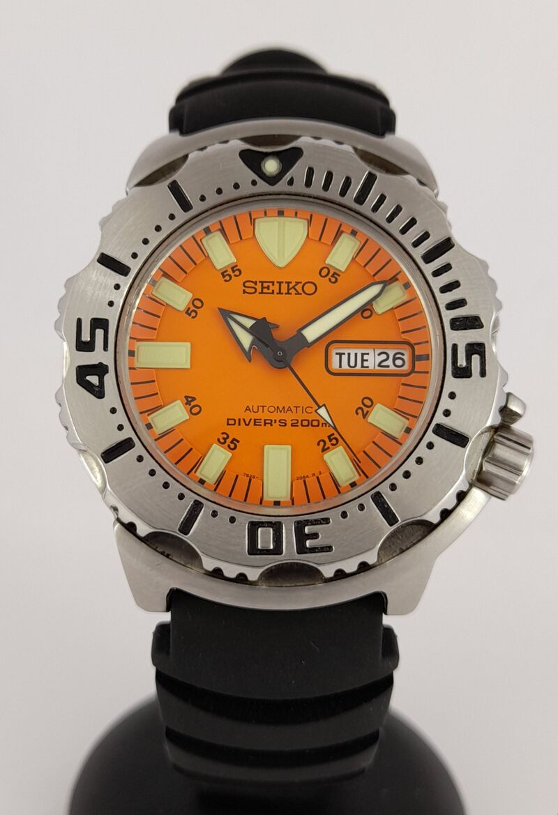 Montre plongeuse Seiko Monster de circa 2010 reference 7S26-0350  automatique fond orange