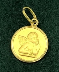 Médaille ronde Ange Rêveur or jaune 18 carats pendentif Poids 1.59 g