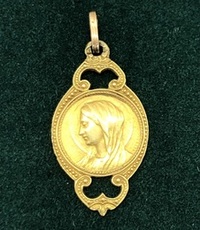 Médaille vierge Marie religieuse or jaune 18 carats pendentif Vintage Poids 1.78 g