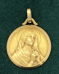Médaille ronde vierge Marie religieuse or jaune 18 carats pendentif Poids 6.06 g