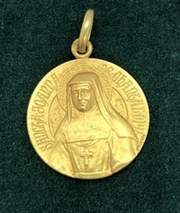 Médaille ronde Sainte Joanna bapteme religieux pendentif or jaune 18 carats Poids 2.80 g