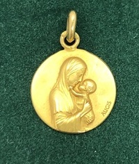 Médaille ronde vierge Marie religieuse or jaune 18 carats pendentif Poids 3.61g