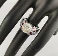 Bague or blanc diamants et rubis Or 18k