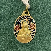 Médaille vierge Marie religieuse Email & Or jaune 18 carats pendentif Poids 2.74 g