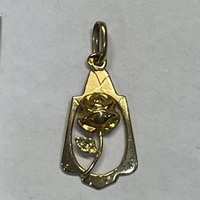 Médaille Pendentif fleur rose or jaune 18 ct Poids 0.43 g