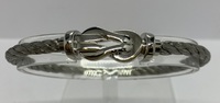 Bracelet Fred Chance Infinie grand modèle manille en or blanc et câble en acier manille 18 carats taille 17cm